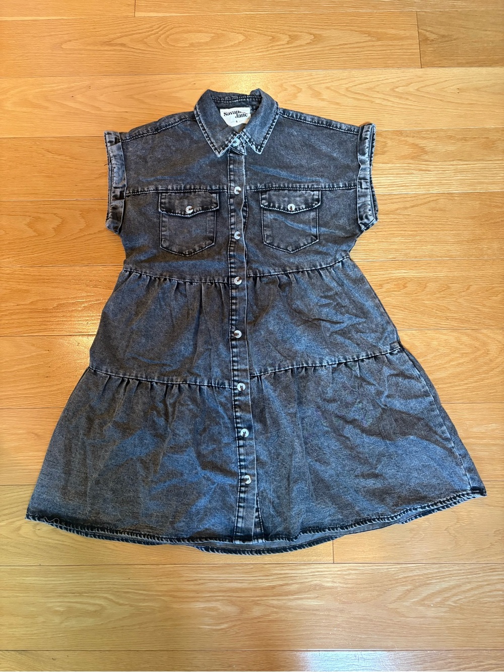 Savanna Jane Tiered Button Front Black Wash Denim Dress - Women’s Size Small